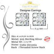 King of Blings- 925 White 1.46ct Sterling Silver Cubic Zirconia Women's & Men's Square Earrings KING OF BLINGS
