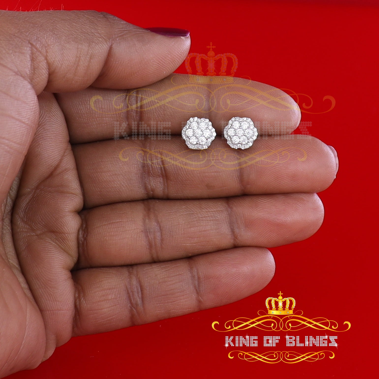 King of Blings- Aretes Para Hombre 925 White Silver Women's 1.22ct Cubic Zirconia Flower Earring KING OF BLINGS