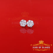 King of Blings- 925 Sterling White Silver 3.00ct Diamond Women's /Men's Hip Hop Flower Earrings KING OF BLINGS