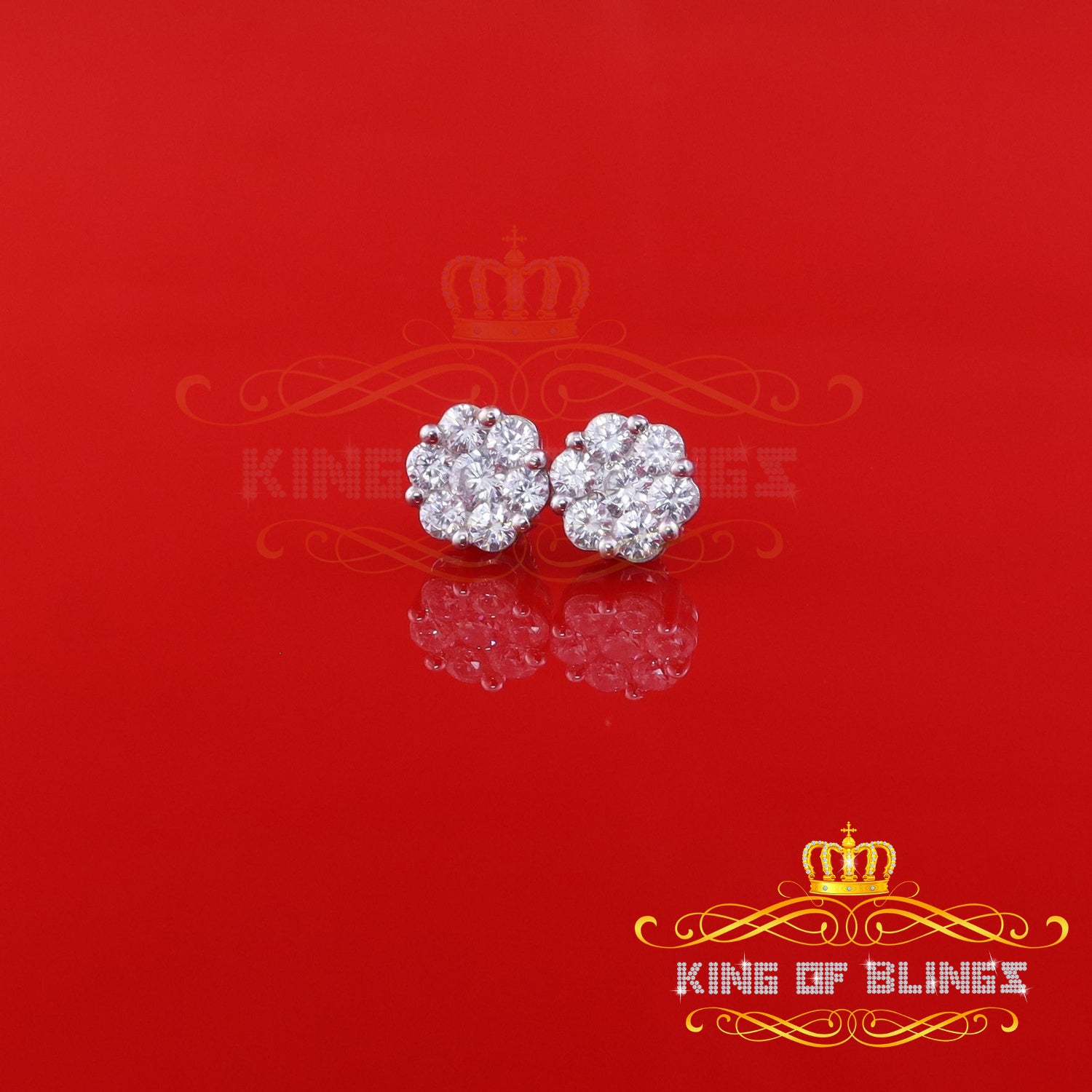 King of Blings- 925 Sterling White Silver 3.00ct Diamond Women's /Men's Hip Hop Flower Earrings KING OF BLINGS