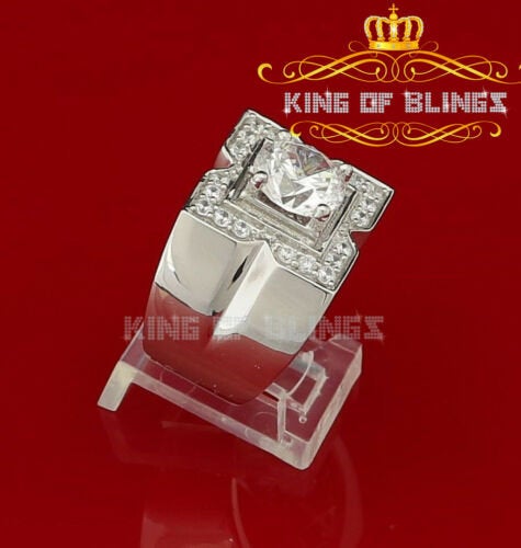 4.50ct Cubic Zirconia 925 White Silver Men's Adjustable Ring Size From 9 to 11 KING OF BLINGS