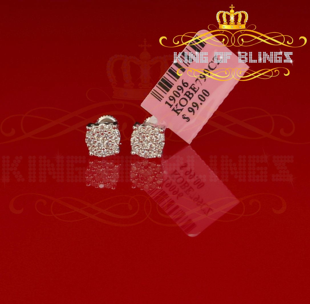 King of Blings- Aretes Para Hombre 925 White Silver 0.84ct Cubic Zirconia Round Women's Earring KING OF BLINGS