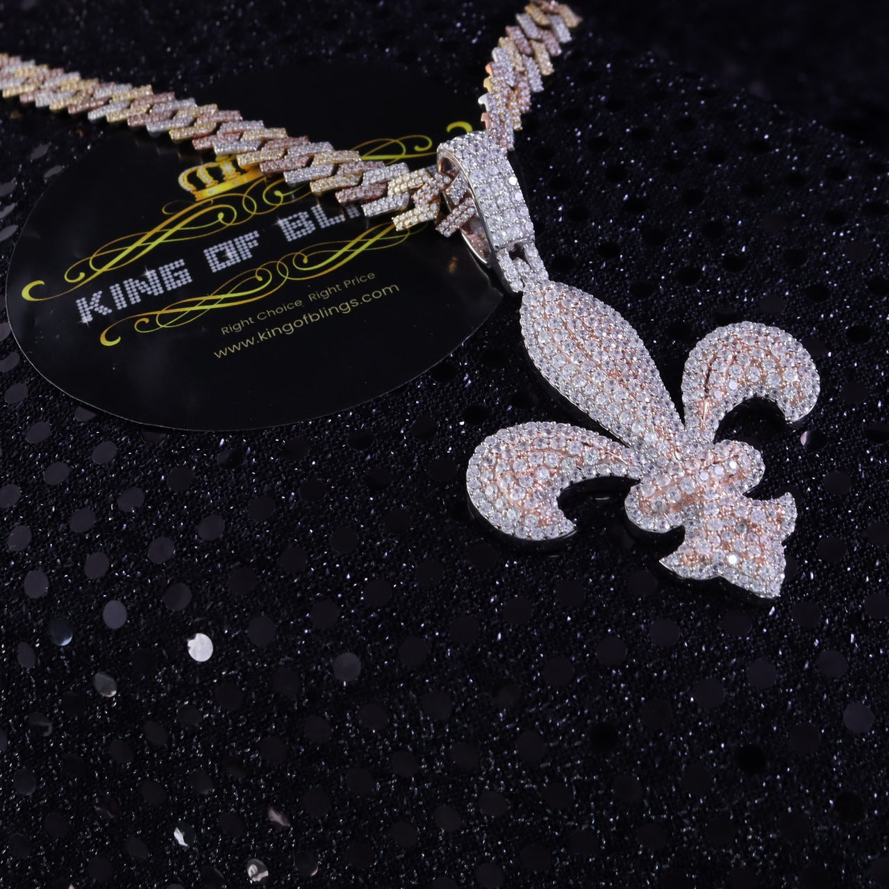 Beautiful 925 Sterling Silver Fleur de Lis White Pendant 16.56ct Cubic Zirconia KING OF BLINGS