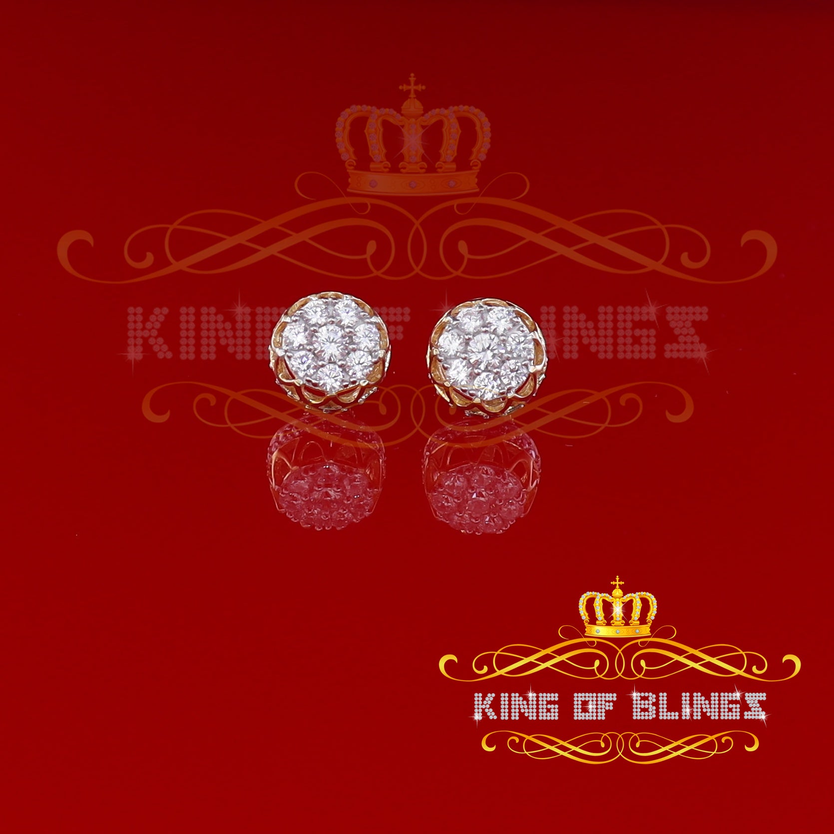 King of Bling's 2.02ct Cubic Zirconia 925 Yellow Silver Women's & Men's Hip Hop Flower Earrings KING OF BLINGS