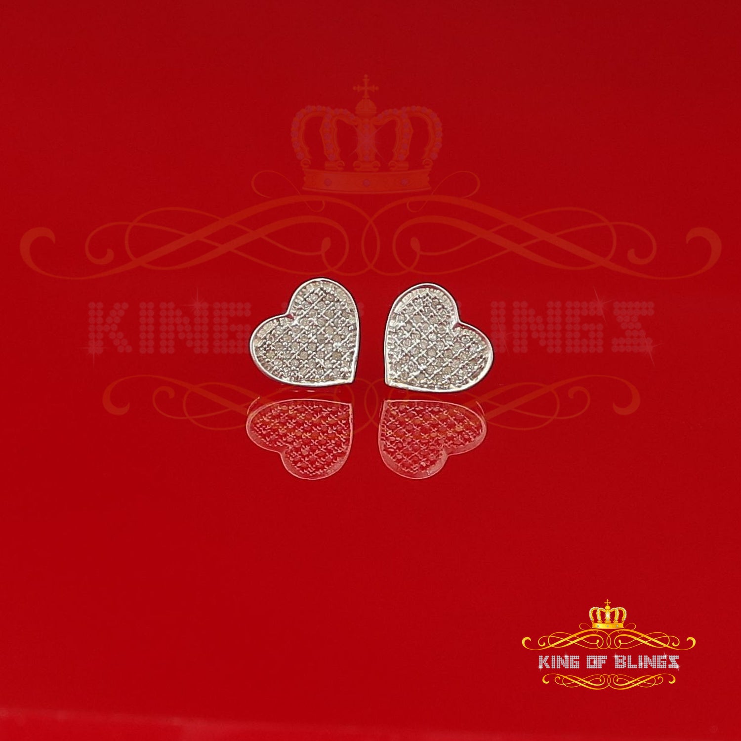 King Of Bling's Aretes Para Hombre Heart 925 White Silver 0.25ct Diamond Women's /Men's Earrings KING OF BLINGS
