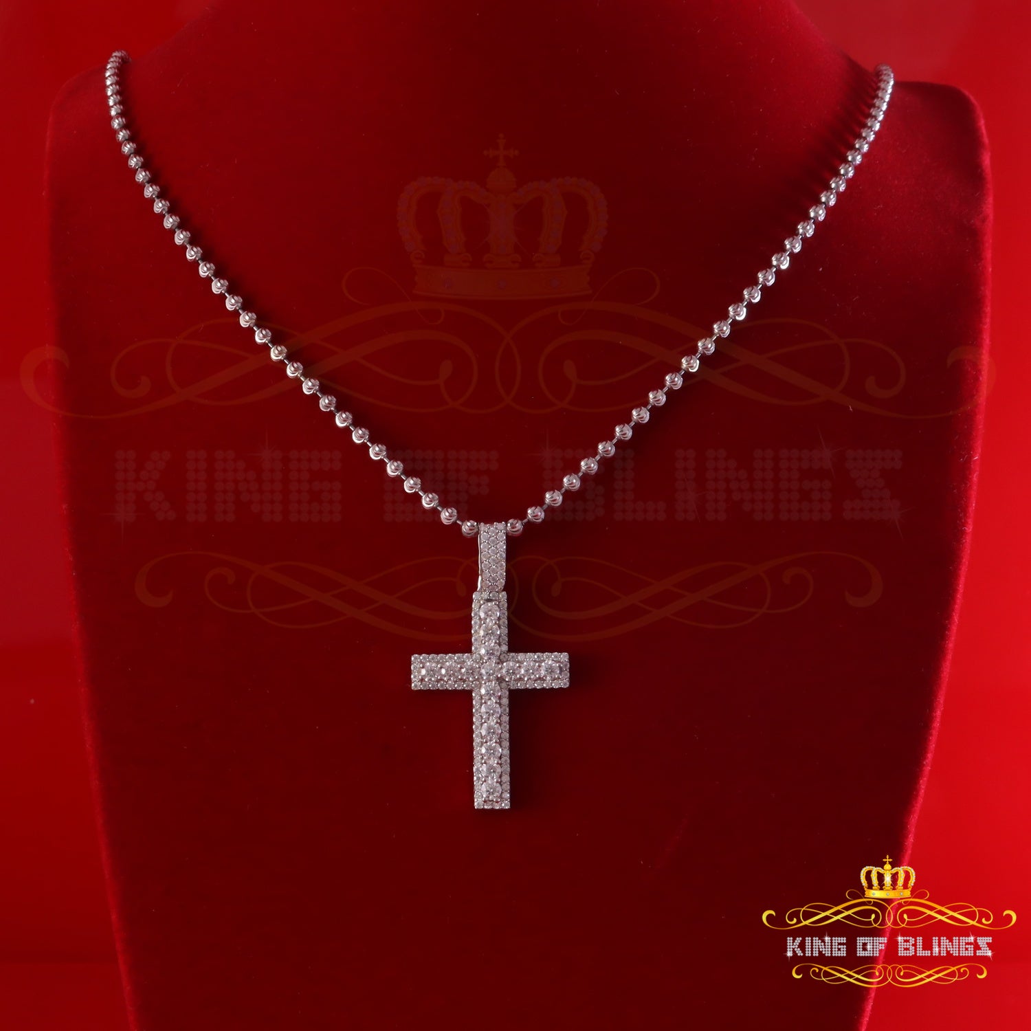 King Of Bling's New Moissanite 2.50ct VVS D Clr. Charm Cross Pendant 925 White Silver for Men KING OF BLINGS