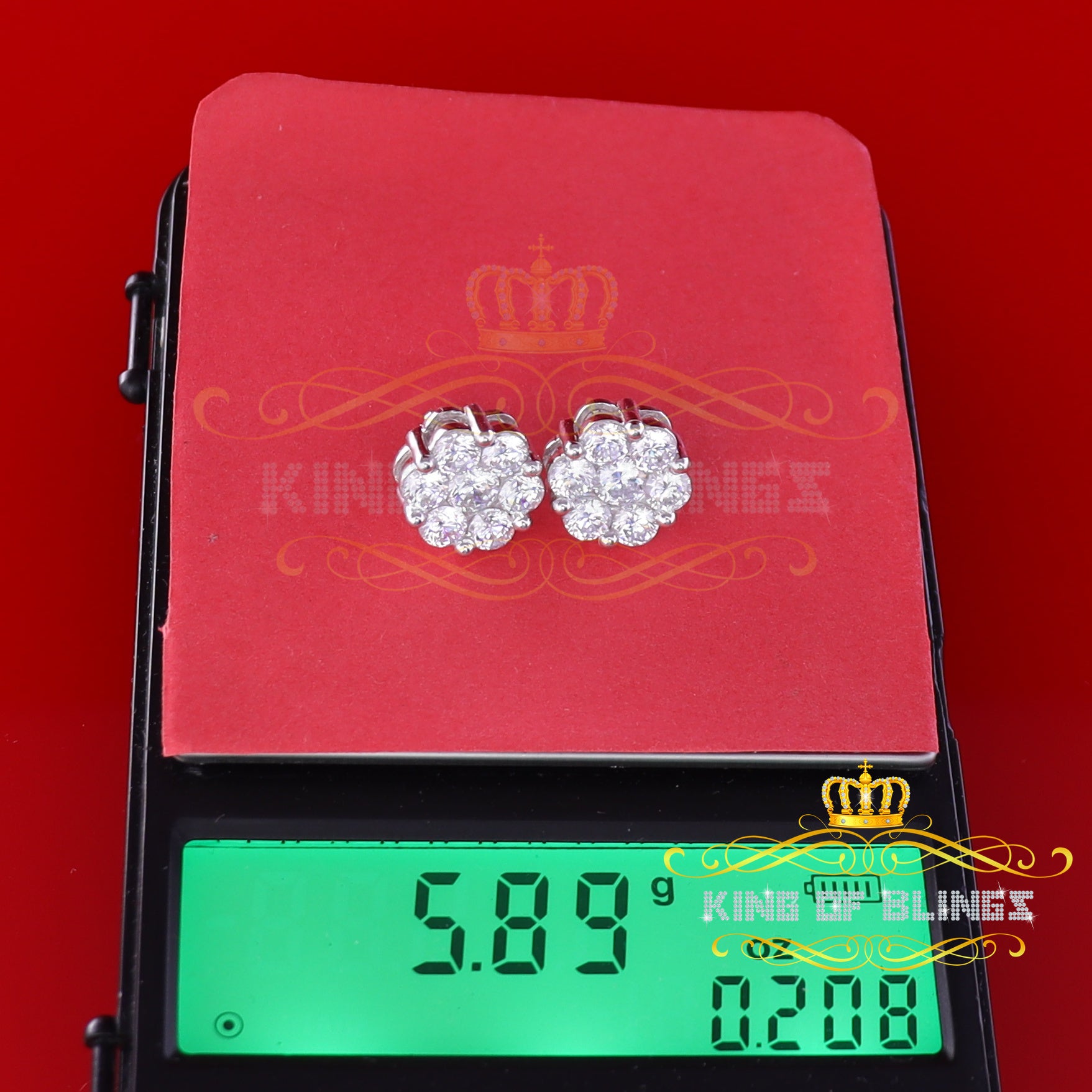 King of Blings- 925 Silver White 1.56ct Cubic Zirconia Hip Hop Floral Women's & Men's Earrings KING OF BLINGS