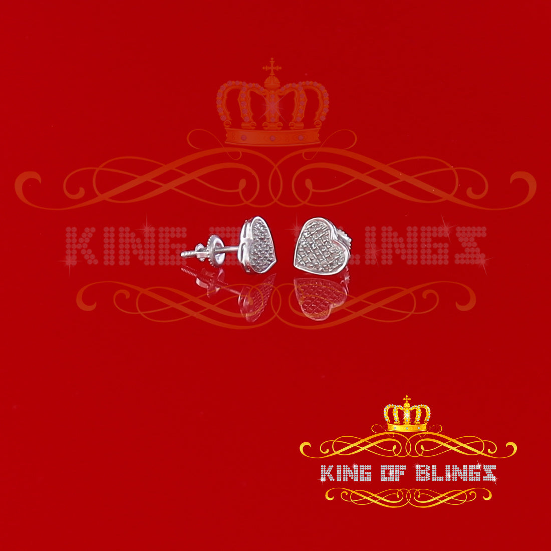 King Of Bling's Aretes Para Hombre Heart 925 White Silver 0.25ct Diamond Men & Women Earrings KING OF BLINGS
