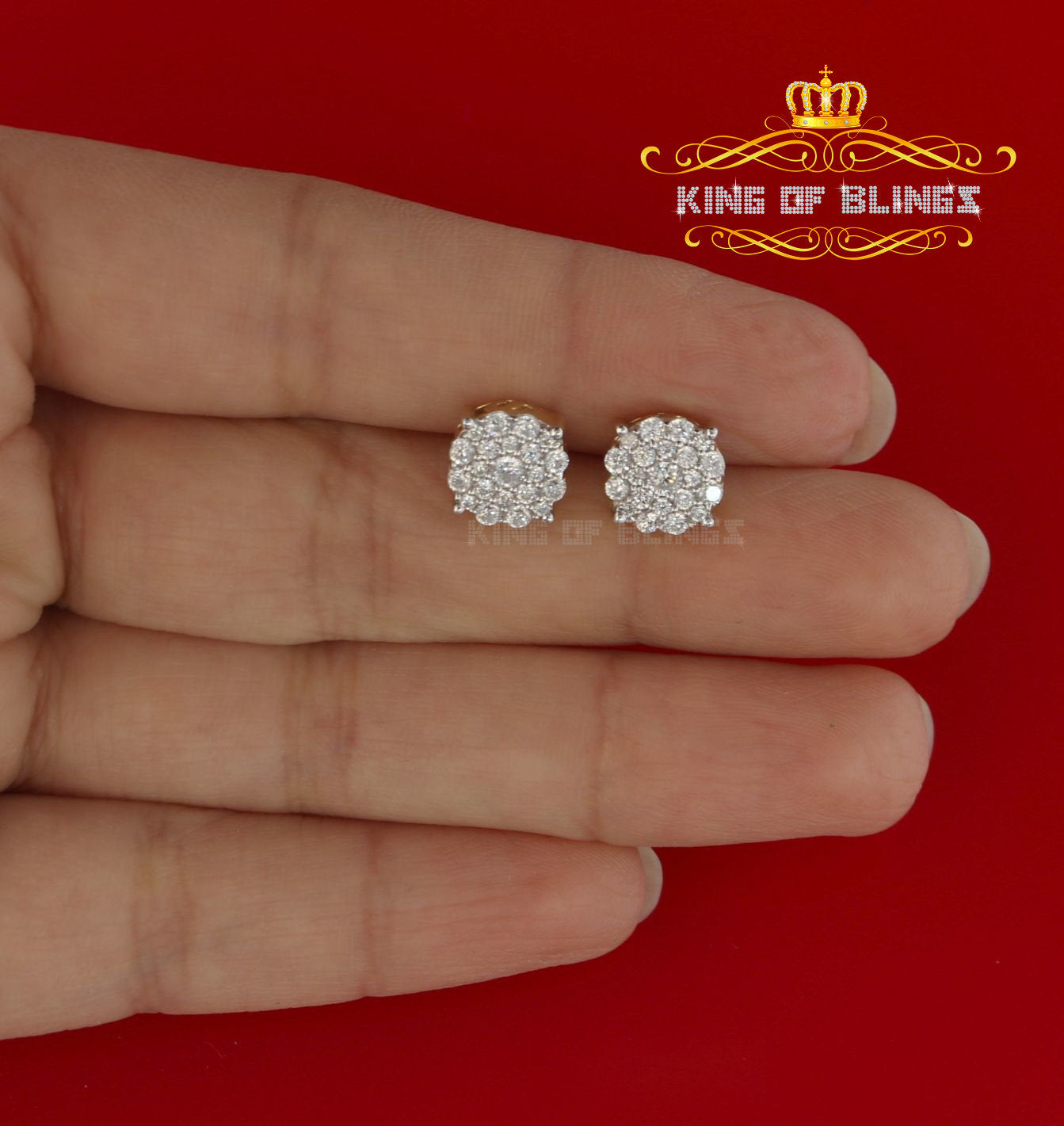 King of Bling's Aretes Para Hombre 925 Yellow Silver 1.22ct Cubic Zirconia Round Women's Earring KING OF BLINGS