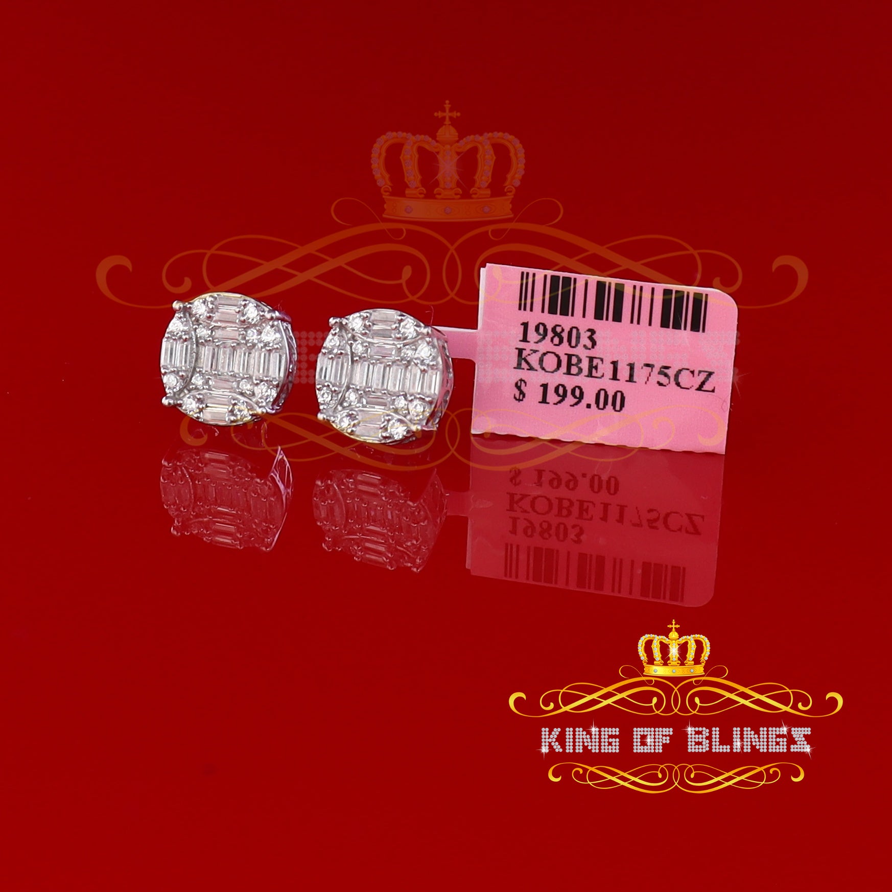 King of Blings- 925 Silver Real 1.02ct Cubic Zirconia Round White Earrings For Men's & Women's KING OF BLINGS