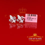 King of Blings- 925 White Silver Ladies Fleur de Lis Screw Back 2.43ct Cubic Zirconia Earrings KING OF BLINGS