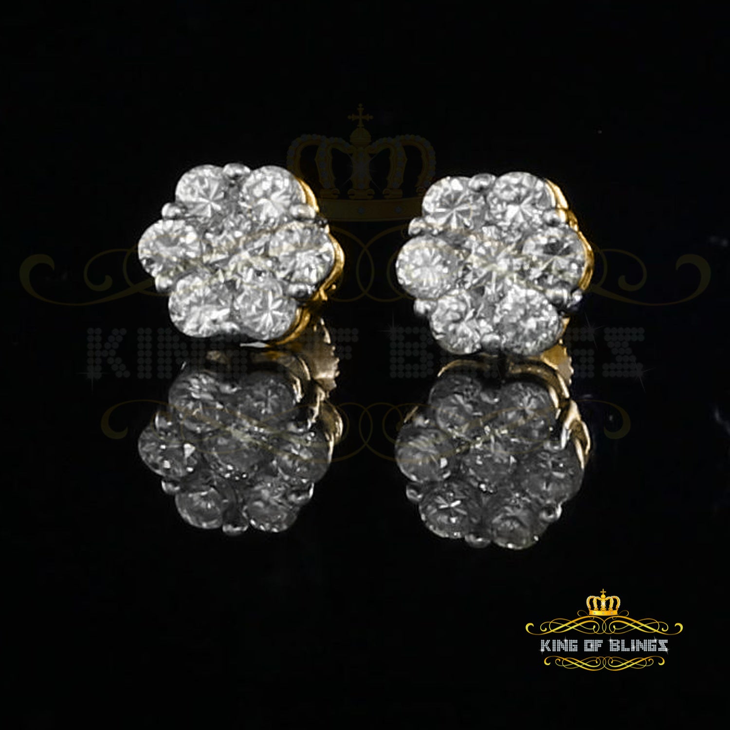 King of Bling's 925 Yellow Silver Sterling 2.06ct Cubic Zirconia Hip Hop Floral Women's Earrings KING OF BLINGS