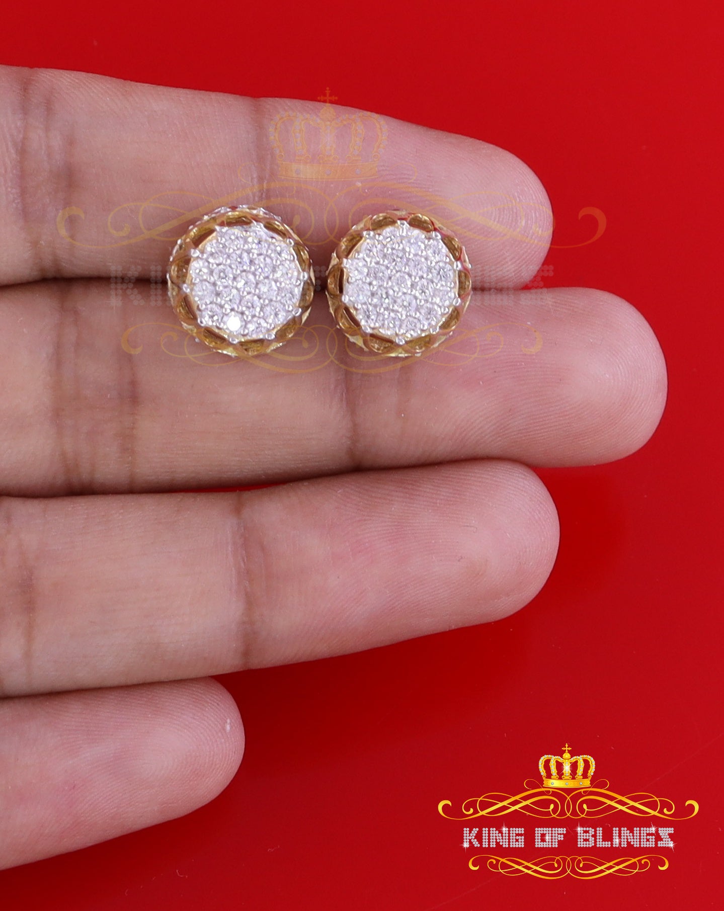 King of Bling's 925 Yellow Silver 1.13ct Cubic Zirconia Women's & Men's Hip Hop Flower Earrings KING OF BLINGS