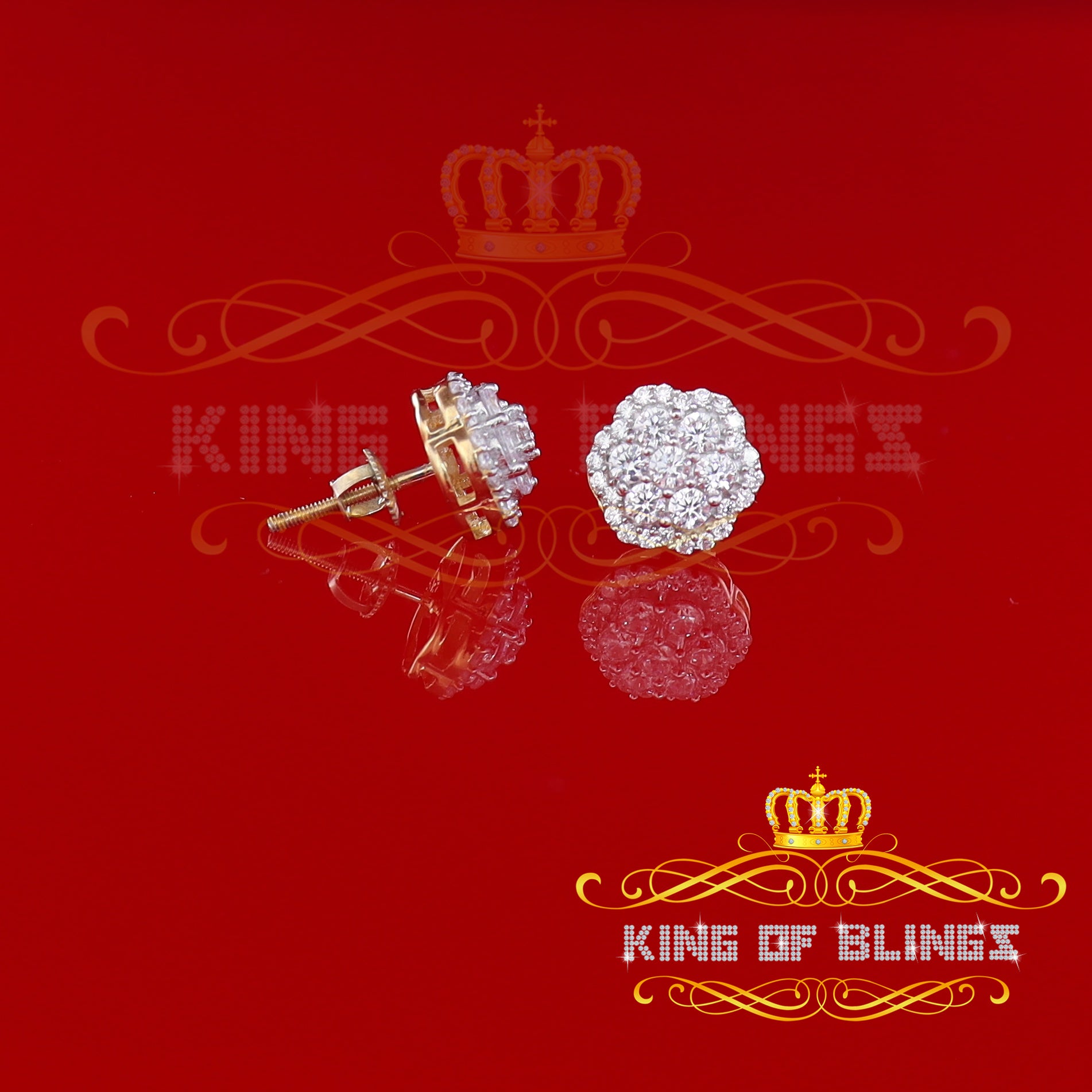 King of Bling's 925 Yellow Silver 1.74ct Cubic Zirconia Flower Earrings For Ladies / Gent's KING OF BLINGS
