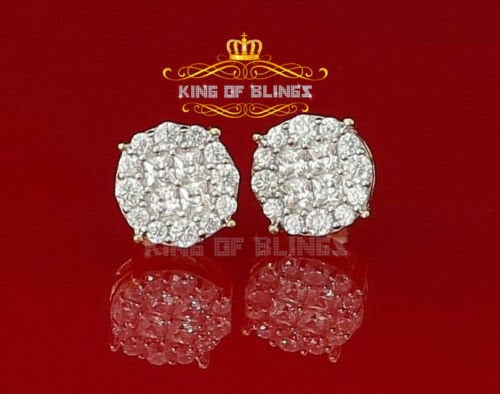 King of Bling's 925 Yellow Silver 0.96ct Cubic Zirconia Women's & Men's Hip Hop Flower Earrings KING OF BLINGS