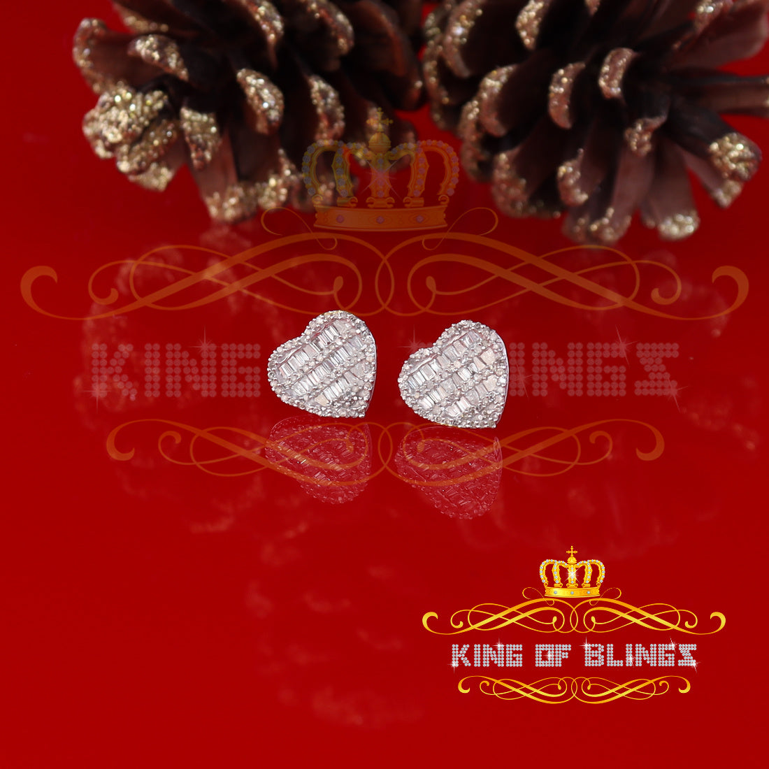 King Of Bling's Micro Pave Heart 0.66ct Real Diamonds 925 White Silver Women's & Men's Earrings KING OF BLINGS