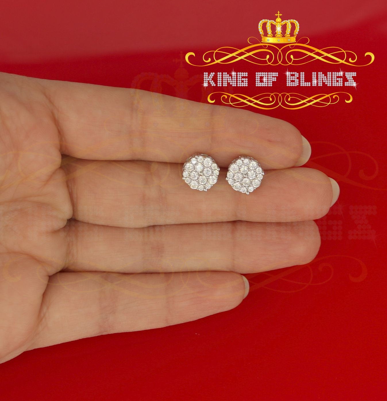 King of Blings- Aretes Para Hombre 925 White Silver 2.0ct Cubic Zirconia Round Women's Earrings KING OF BLINGS