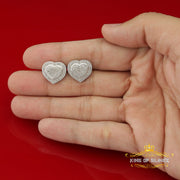 King Of Bling's Aretes Para Hombre 925 White Silver 0.33ct Diamond Women's Heart Style Earrings KING OF BLINGS