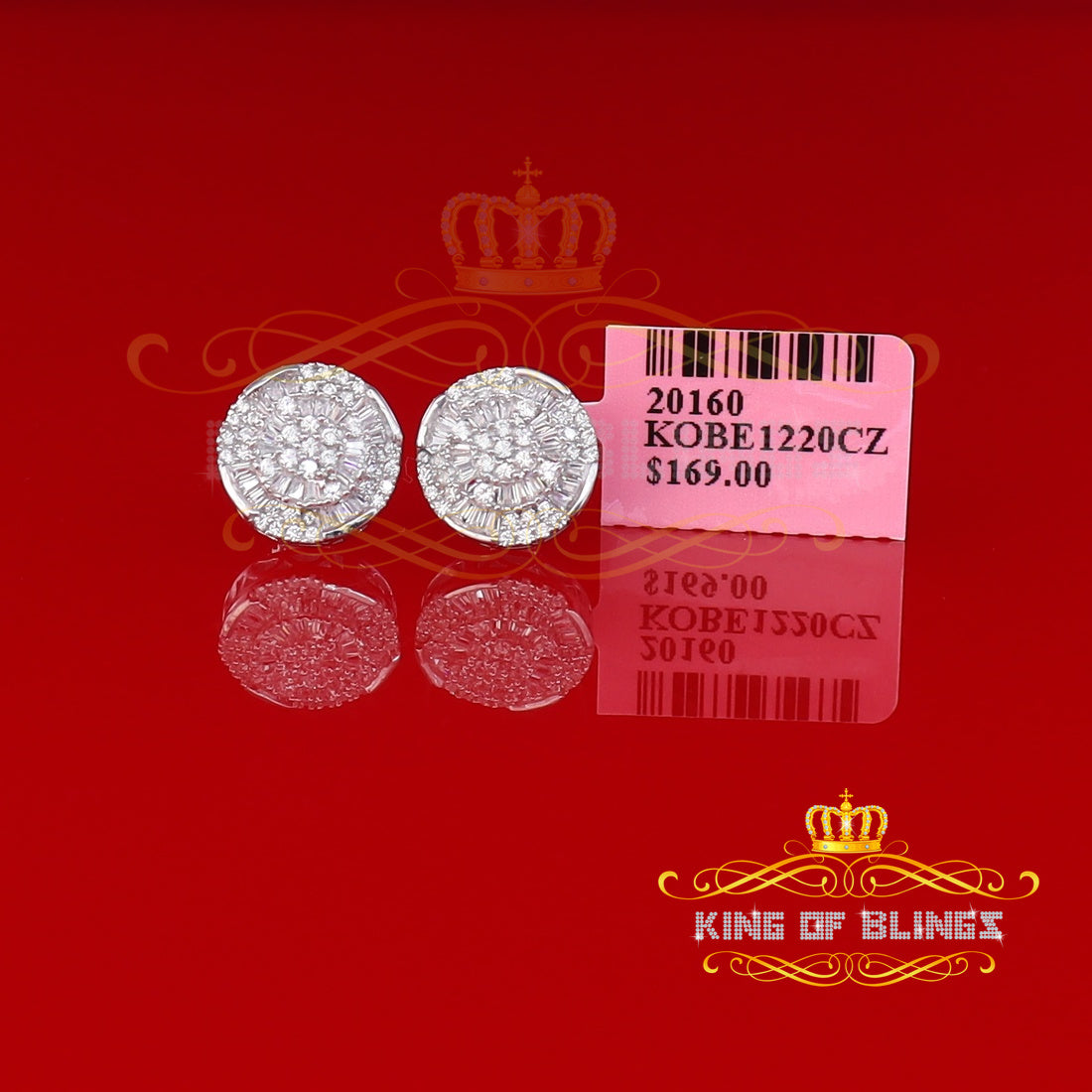 King of Blings 925 White Silver 1.68ct Cubic Zirconia Charm Round Women's Earrings KING OF BLINGS