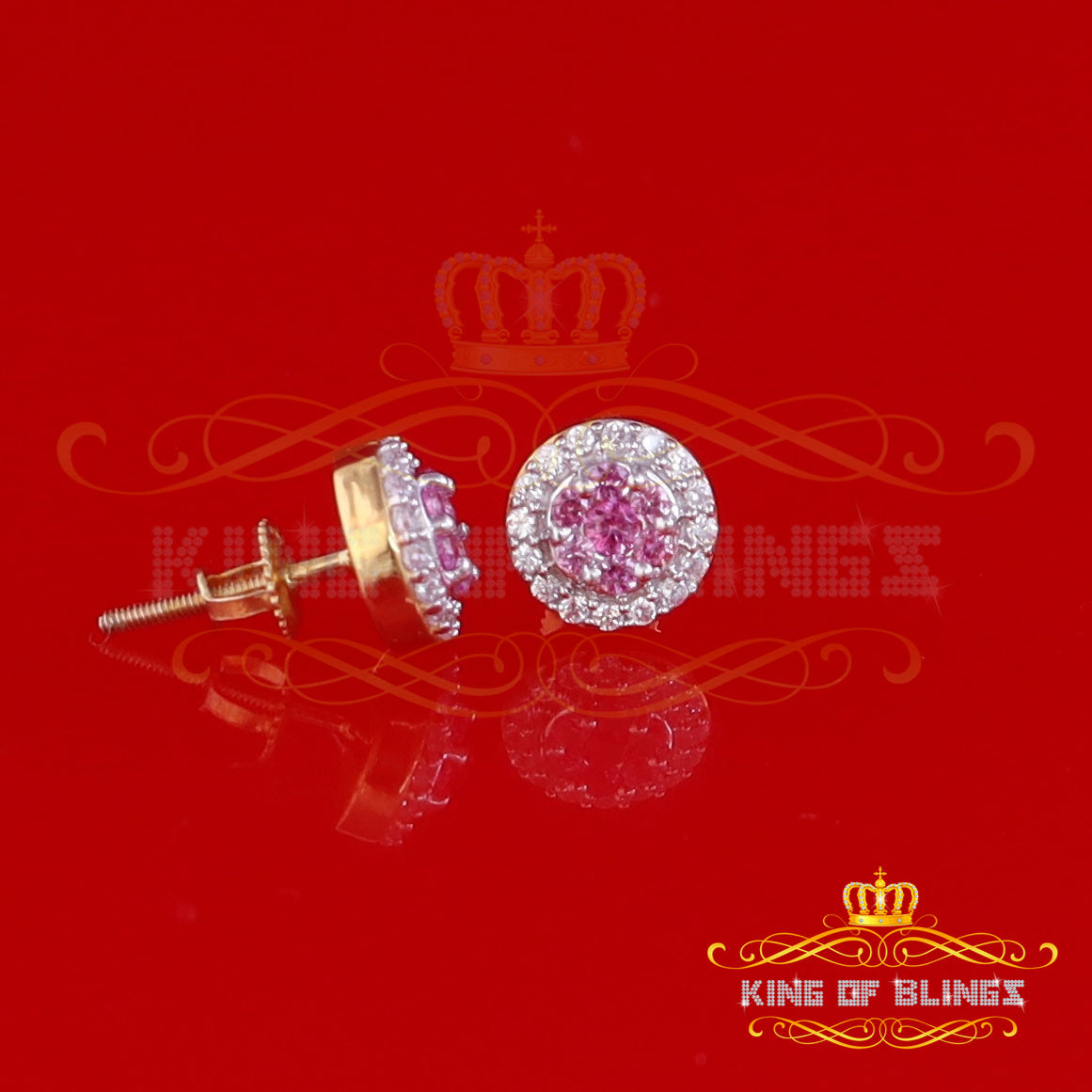 King of Bling's 925 Yellow Sterling Silver 0.90ct Cubic Zirconia Women's Hip Hop Round Earrings KING OF BLINGS