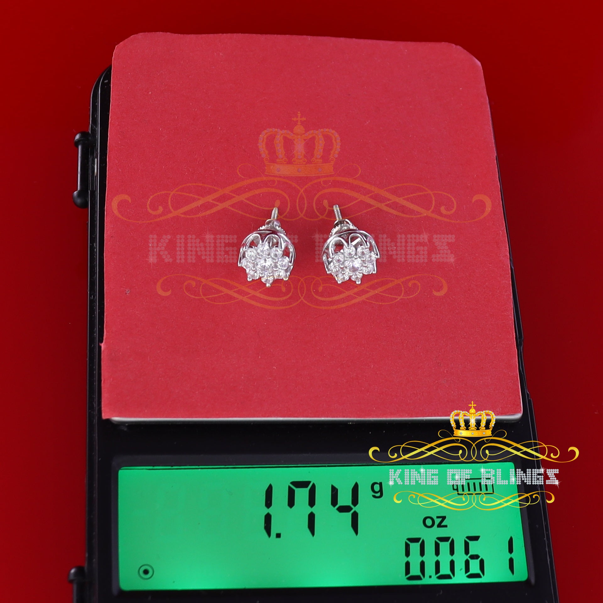 King of Blings- 925 White Silver Sterling 1.34ct Cubic Zirconia Hip Hop Floral Women's Earrings KING OF BLINGS