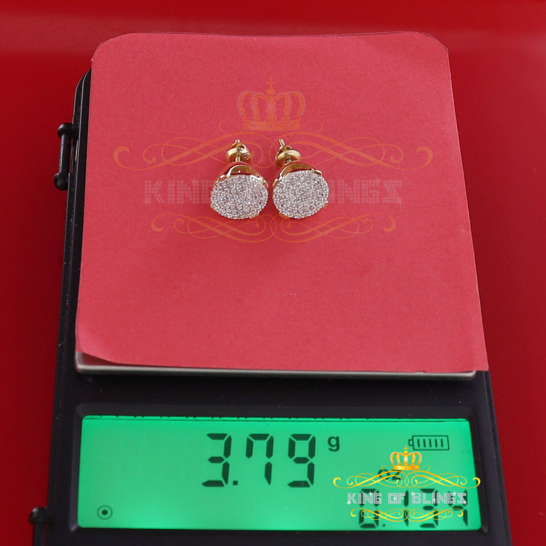 King of Bling's 925 Yellow Sterling Silver 0.90ct Cubic Zirconia Hip Hop Round Women's Earrings KING OF BLINGS