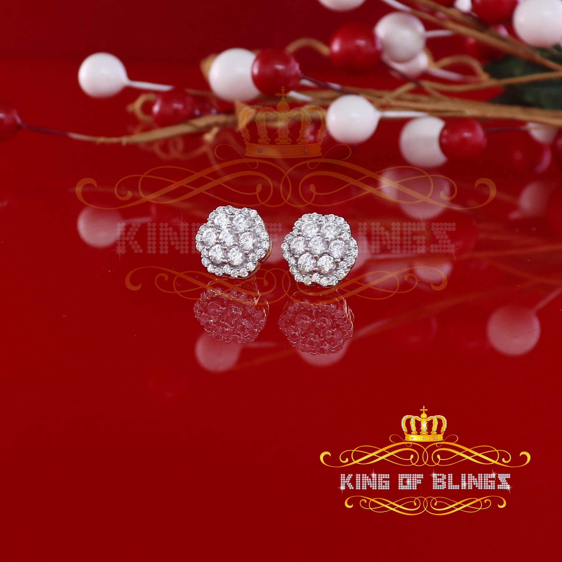 King of Bling's 925 Yellow Silver 2.7ct Cubic Zirconia Flower Fashion Women's & Men's Earrings KING OF BLINGS