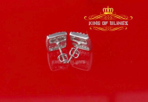 King of Blings- Hip Hop 925 White Silver 1.04ct Cubic Zirconia Women's & Men's Square Earrings KING OF BLINGS