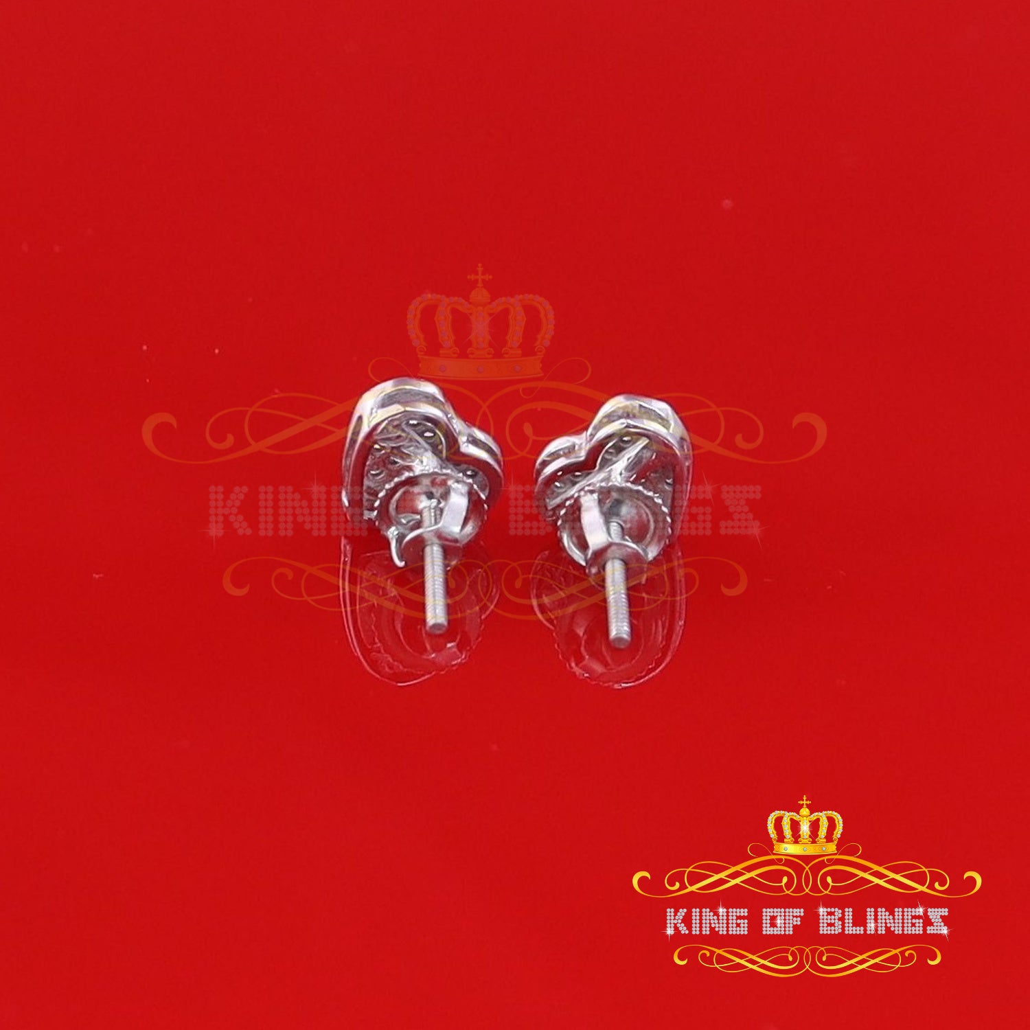 King Of Bling's 925 Sterling Silver 0.10ct Diamond Heart Earrings For Women White Stud For Men KING OF BLINGS