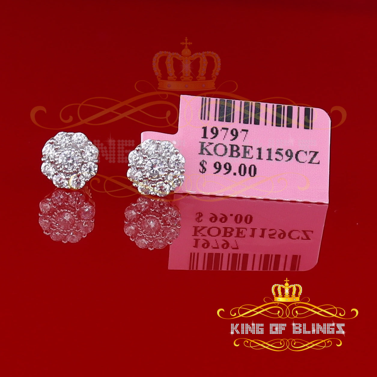 King of Bling's 925 Yellow Sterling Silver 1.18ct Cubic Zirconia Women's Hip Hop Flower Earrings KING OF BLINGS