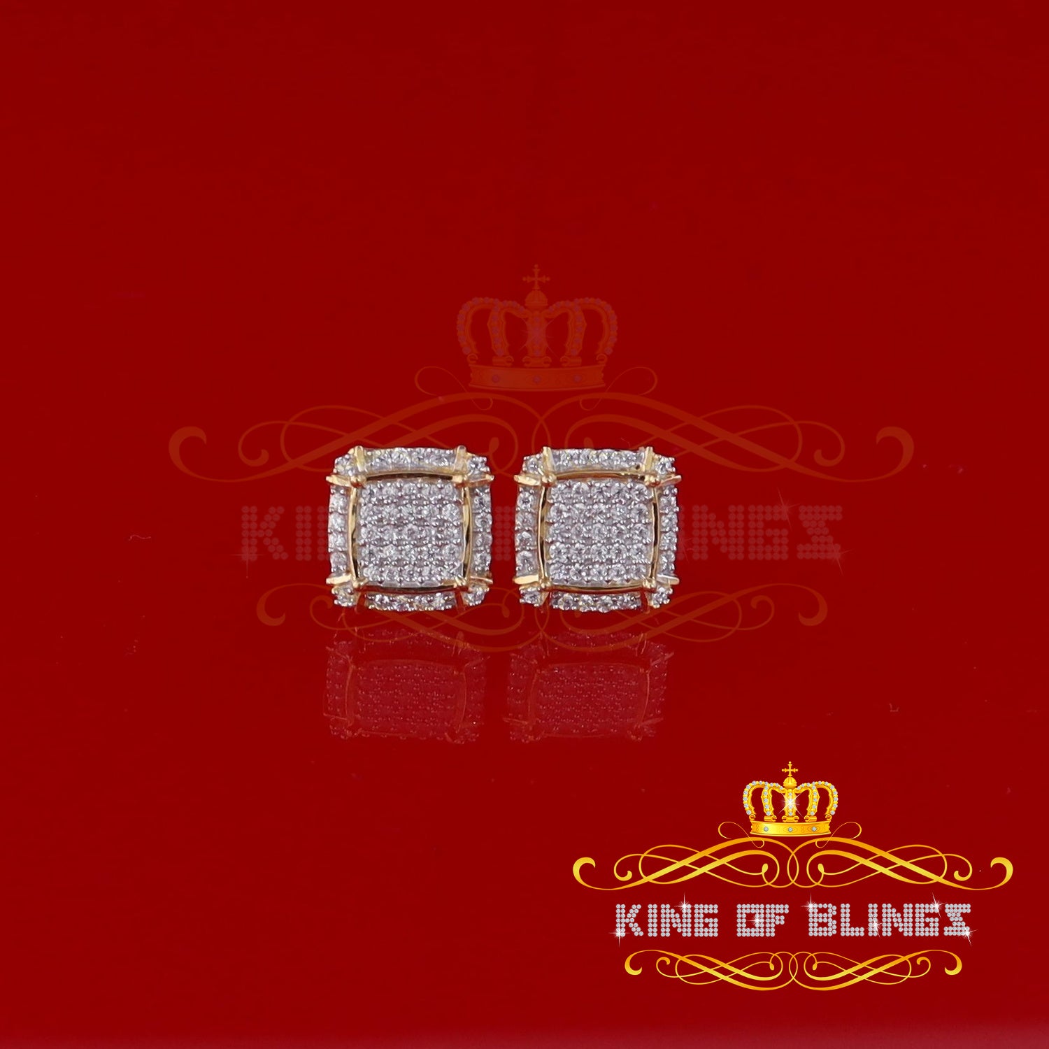 King of Bling's 925 Silver Sterling Yellow 0.72ct Cubic Zirconia Hip Hop Square Women's Earrings KING OF BLINGS