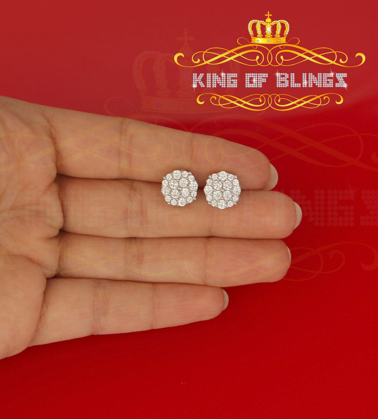 King of Blings- Aretes Para Hombre 925 White Silver 2.96ctCubic Zirconia Round Women's Earrings KING OF BLINGS