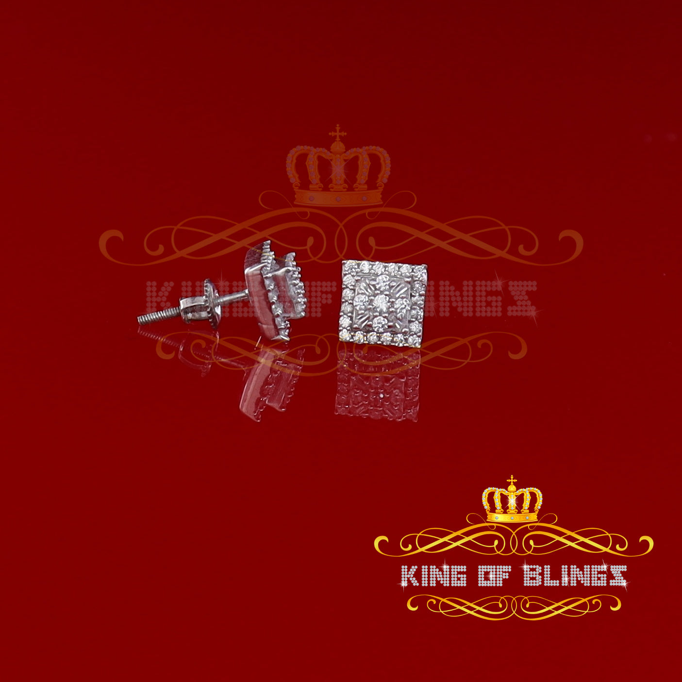 King of Bling's 925 Yellow Starling Silver 0.74ct Cubic Zirconia Square Women's & Men's Earrings KING OF BLINGS