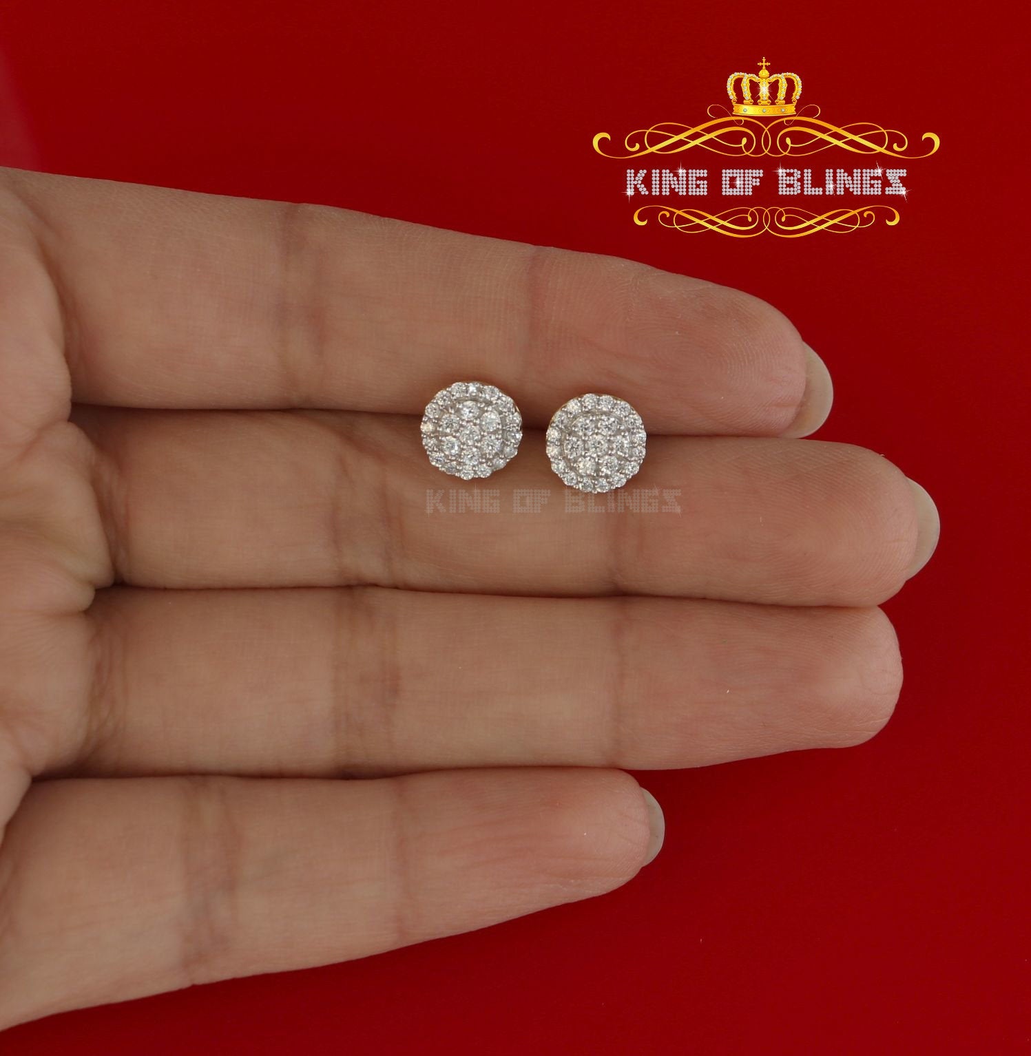 King of Bling's Aretes Para Hombre 925 Yellow Silver 0.88ct Cubic Zirconia Round Women's Earring KING OF BLINGS