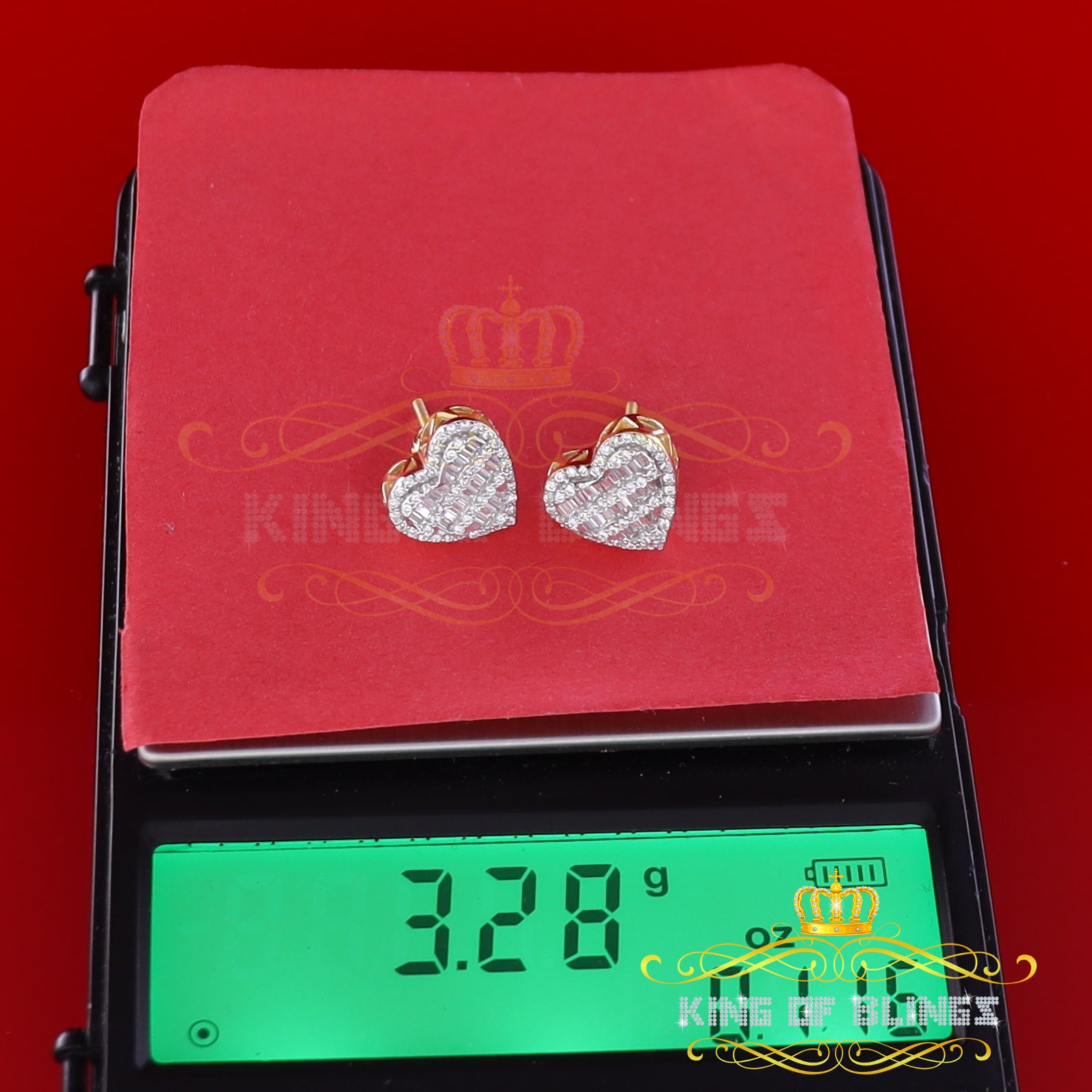 King of Bling's 925 Yellow Sterling Silver 1.48ct Cubic Zirconia Men's & Women's Heart Earrings KING OF BLINGS