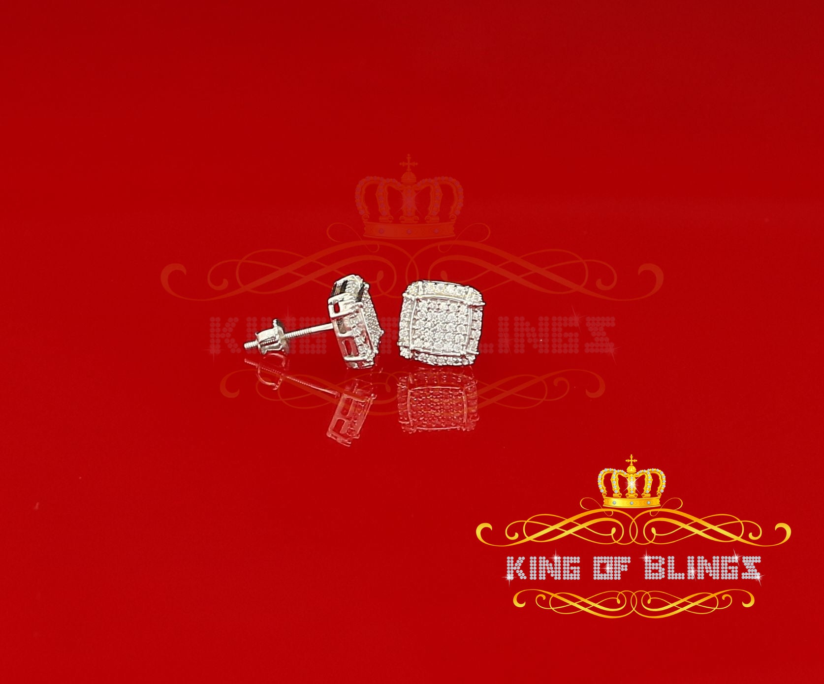 King of Blings- 925 Silver White 0.72ct Cubic Zirconia Hip Hop Square Men's & Women's Earrings KING OF BLINGS