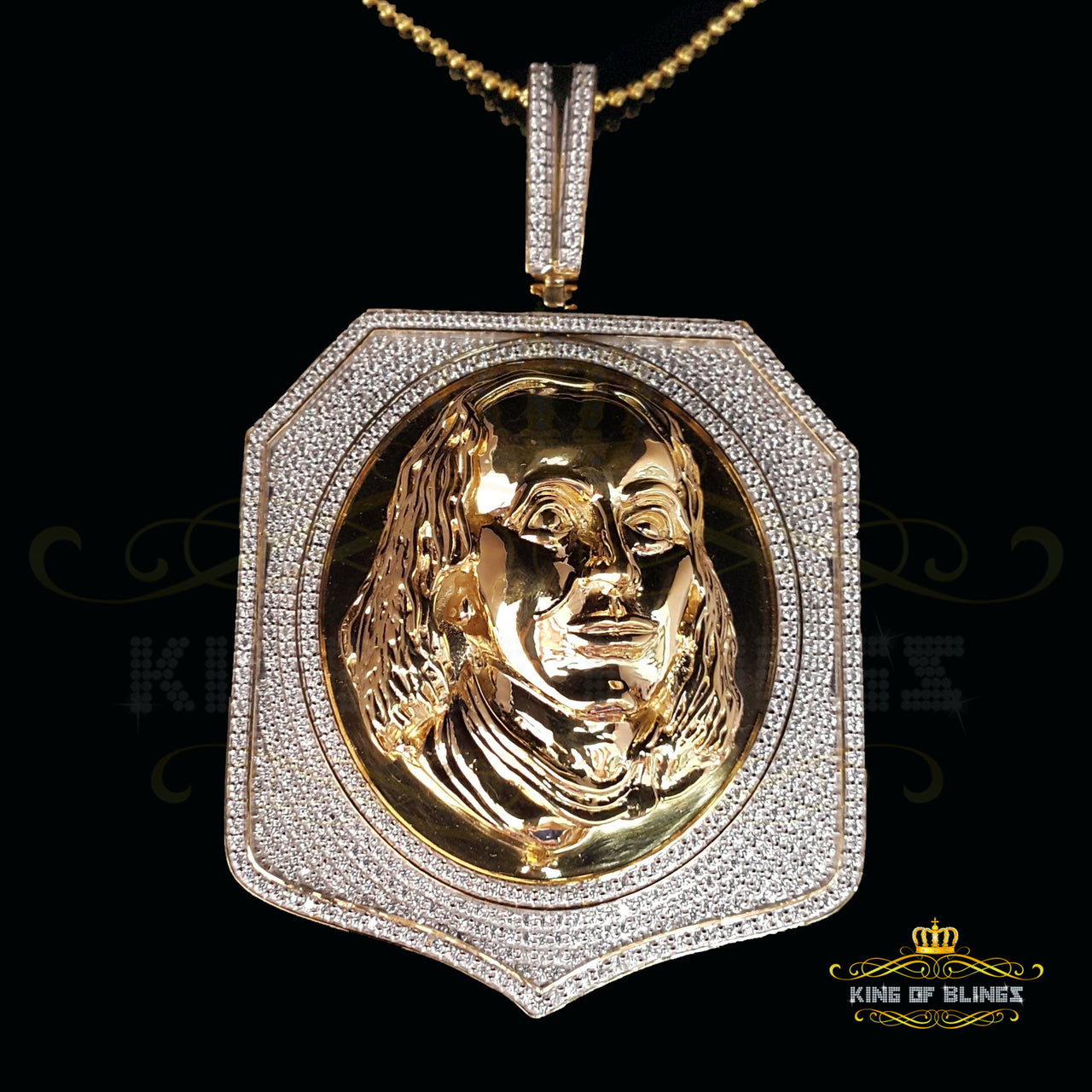 King Of Bling's 10k Yellow Gold Finish Silver Men's Cubic Zircon Pendant KING OF BLINGS