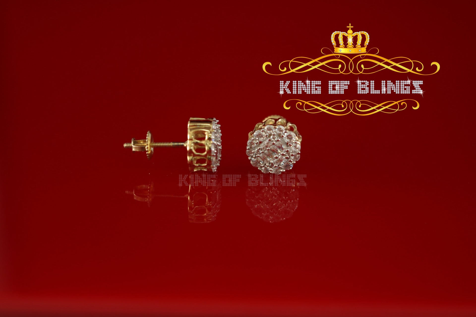 King of Bling's 0.94ct Cubic Zirconia 925 Yellow Silver Women's & Men's Hip Hop Flower Earrings KING OF BLINGS
