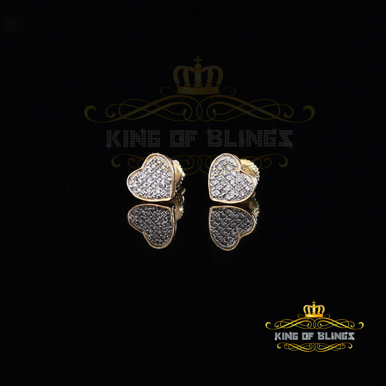 King Of Bling's 10K Real Yellow Gold with 0.10CT Real Diamonds Men's/Women's stud Heart Earrings KING OF BLINGS