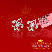 King of Blings- 925 White Silver 0.60ct Cubic Zirconia Fleur de Lis Screw Back Women's Earrings KING OF BLINGS