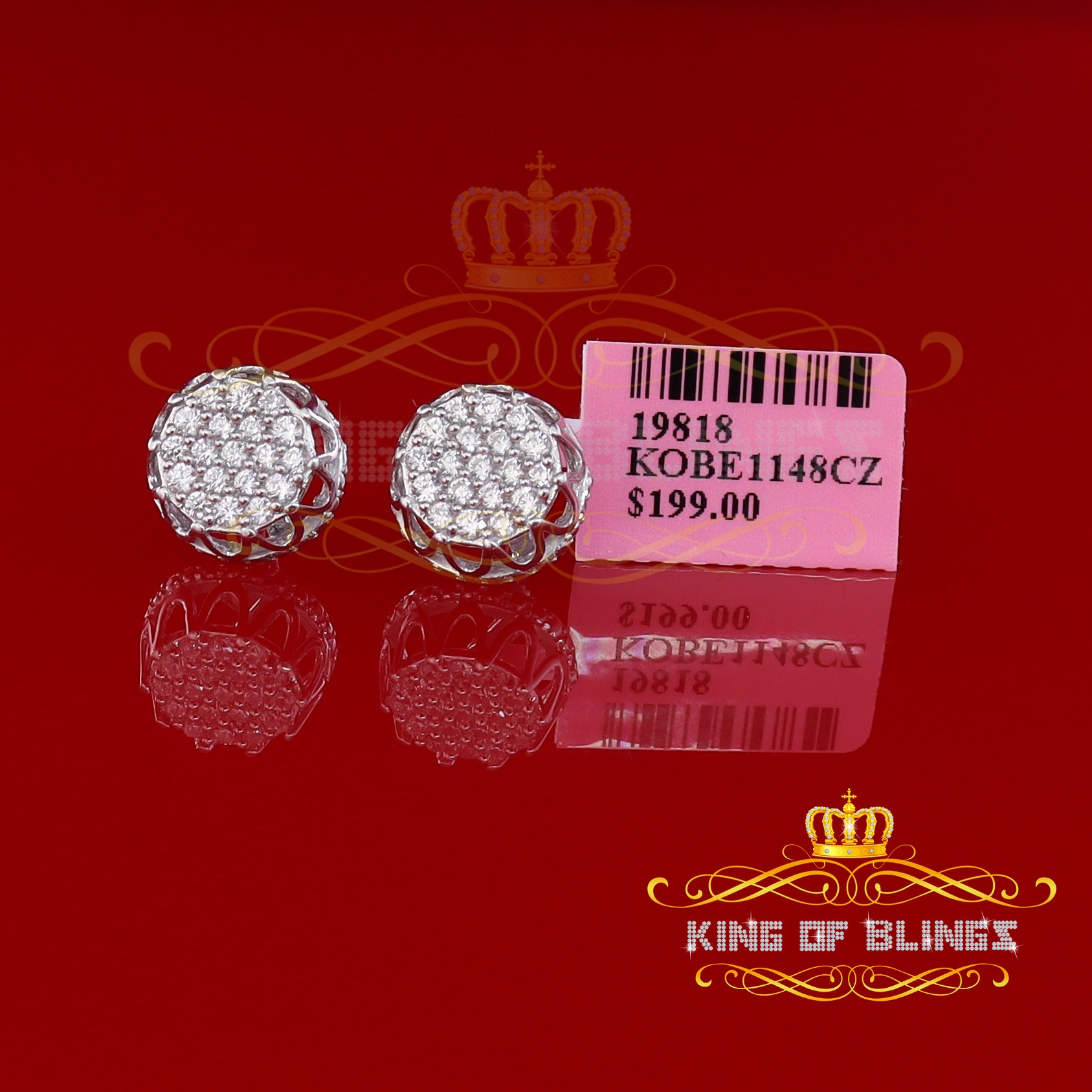 King of Blings- 925 White Silver 1.13ct Cubic Zirconia Women's & Men's Hip Hop Flower Earrings KING OF BLINGS