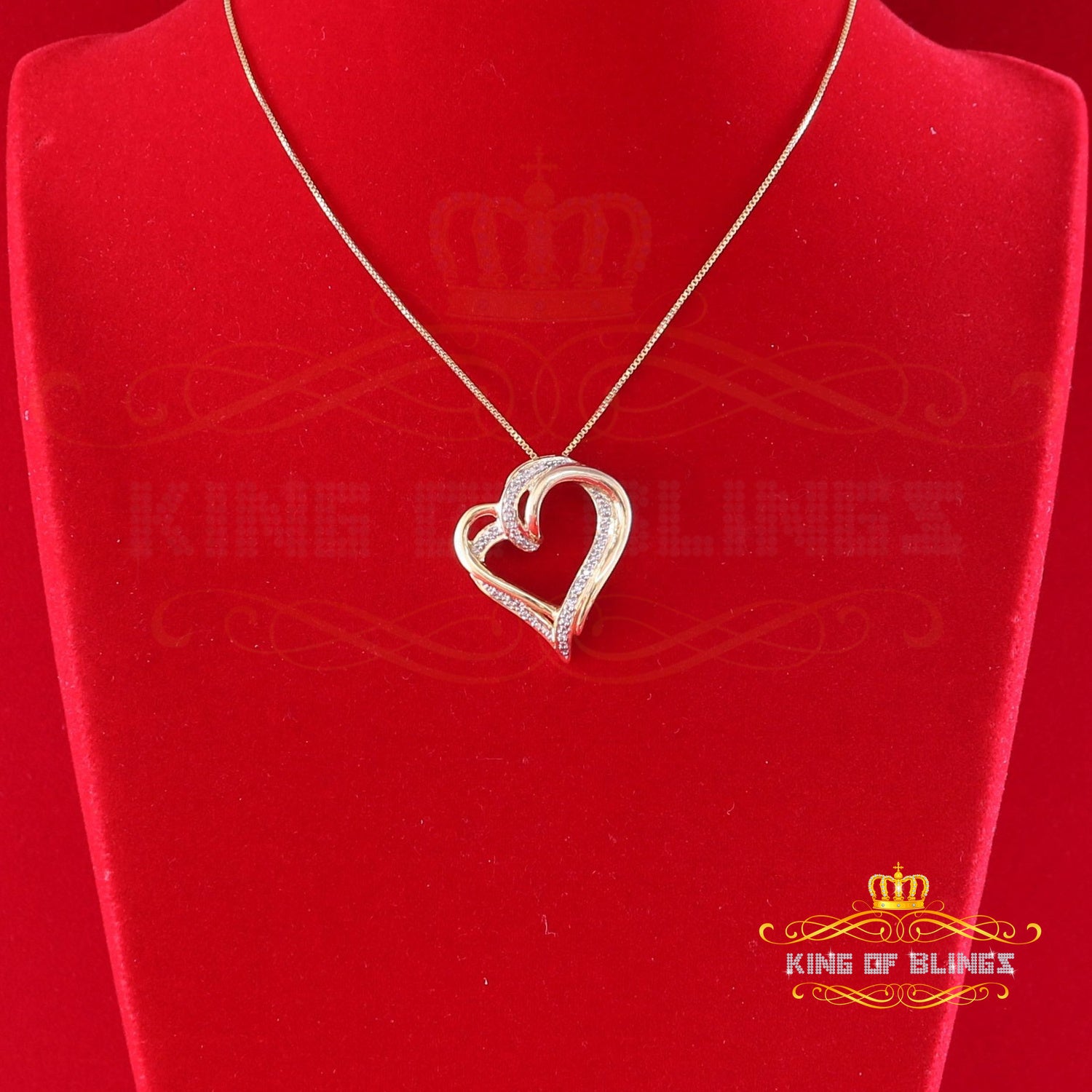 King Of Bling's Real 0.10ct Diamond 925 Sterling Silver HEART Charm Necklace Yellow Pendant KING OF BLINGS
