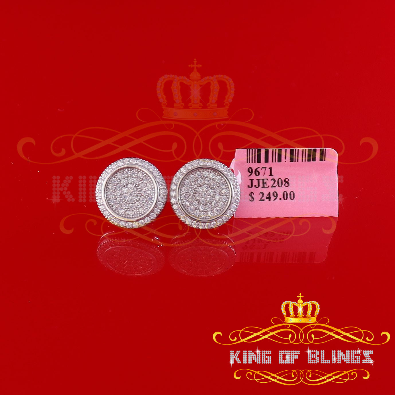 King of Blings- Aretes Para Hombre 925 White Silver 1.07ct Cubic Zirconia Round Women's Earrings KING OF BLINGS
