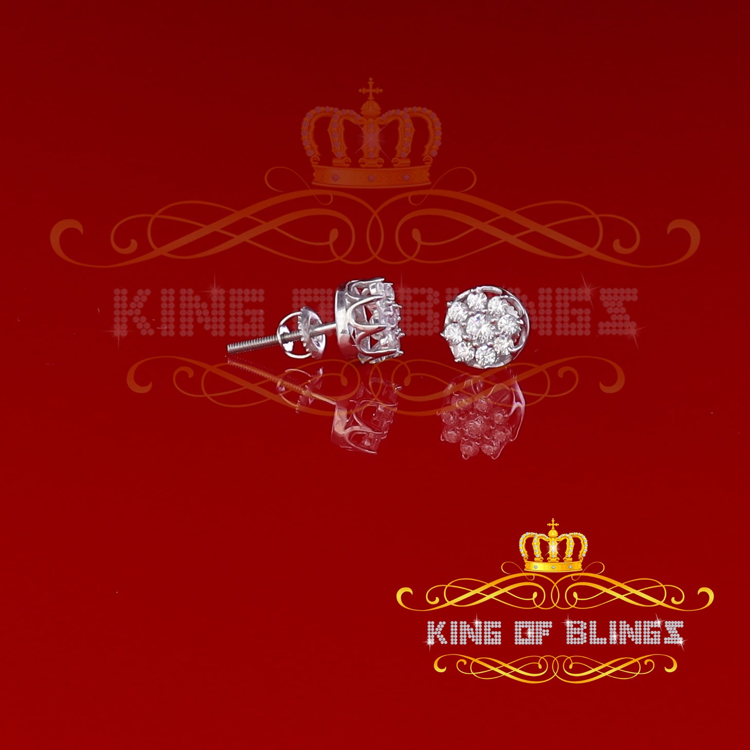 King of Blings- White 925 Silver Cubic 0.14ct Zirconia Women's & Men's Hip Hop Flower Earrings KING OF BLINGS