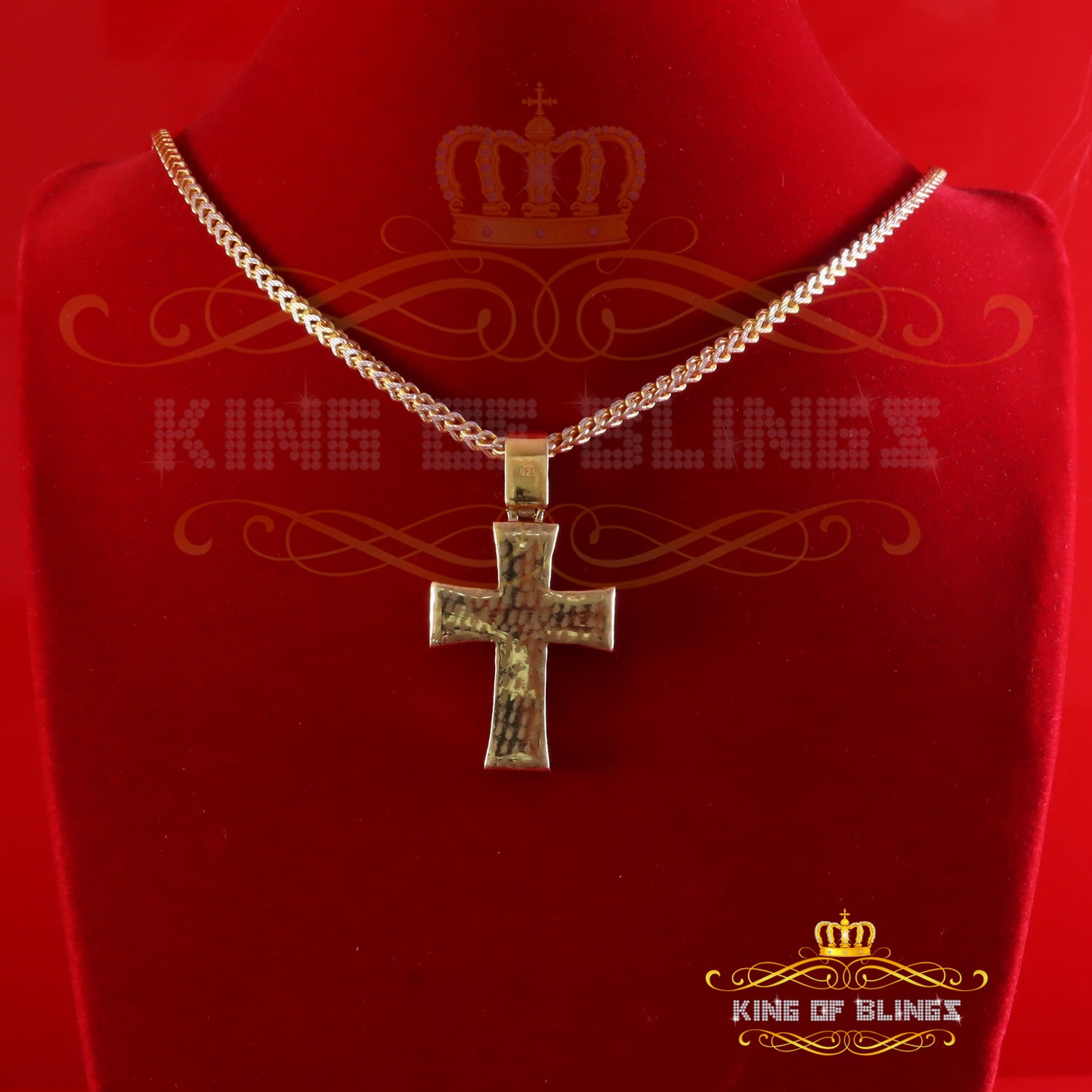King Of Bling's Cross Pendant 925 Yellow Sterling Silver 2.25ct VVS D Clr. Moissanite for Women KING OF BLINGS