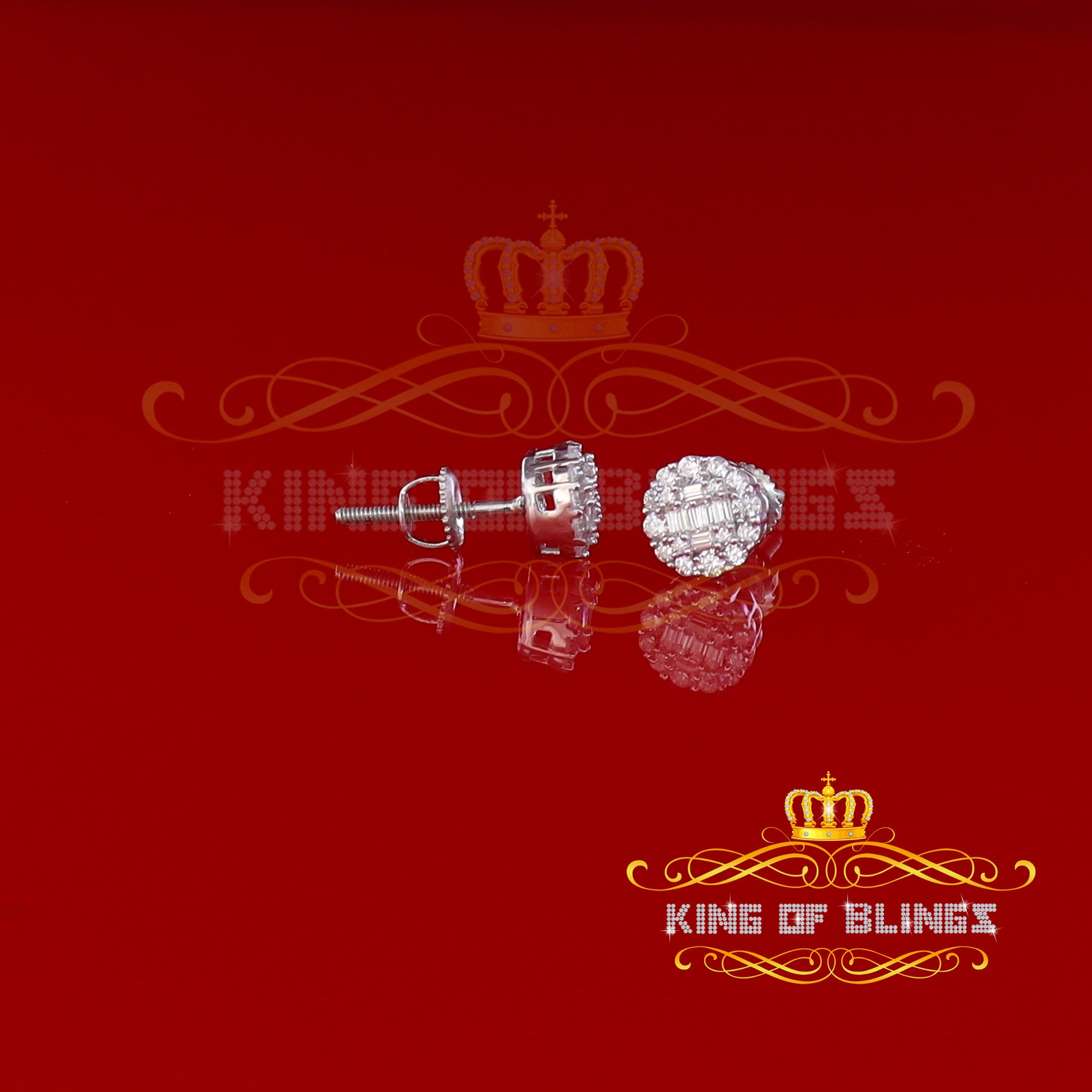 King of Blings- White 0.74ct Sterling Silver 925 Cubic Zirconia Women's Hip Hop Flower Earrings KING OF BLINGS