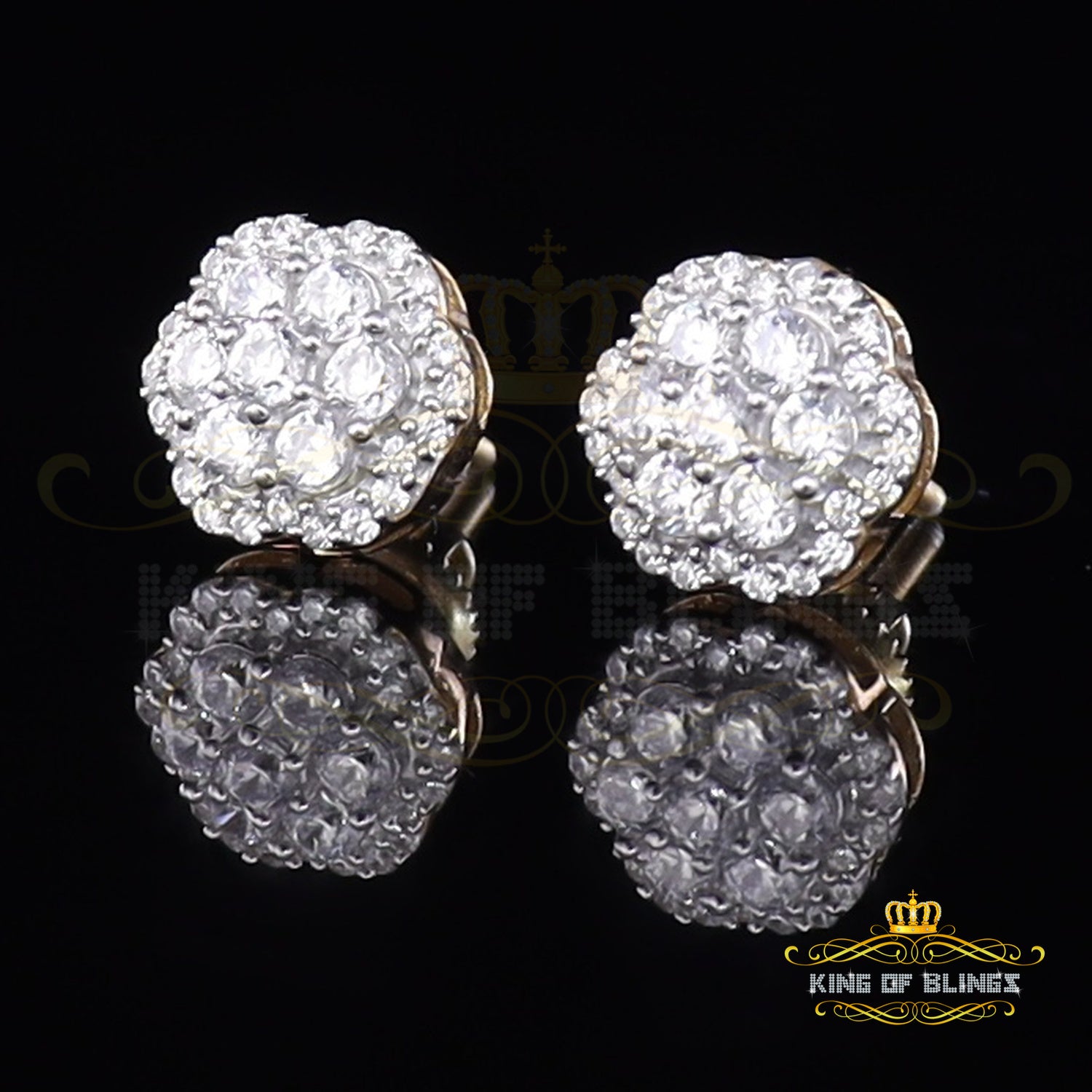 King of Bling's Aretes Para Hombre Yellow Silver 1.22ct Cubic Zirconia Flower Women's Earrings KING OF BLINGS