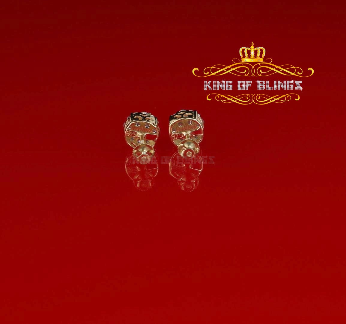 King of Bling's 925 Yellow Silver Aretes Para Hombre 0.87ct Cubic Zirconia Round Women's Earring KING OF BLINGS