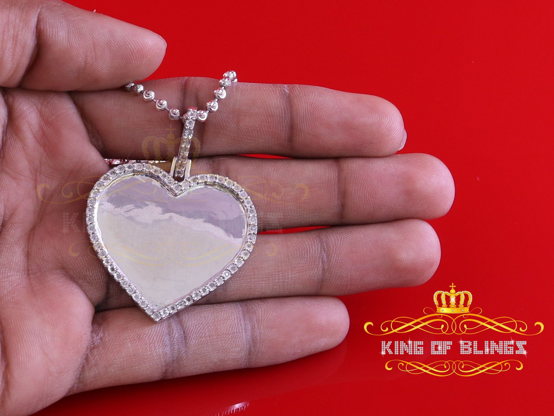 King Of Bling's Real 0.33ct Diamond 925 Sterling Silver "1.50" Heart PICTURE Charm White Pendant KING OF BLINGS