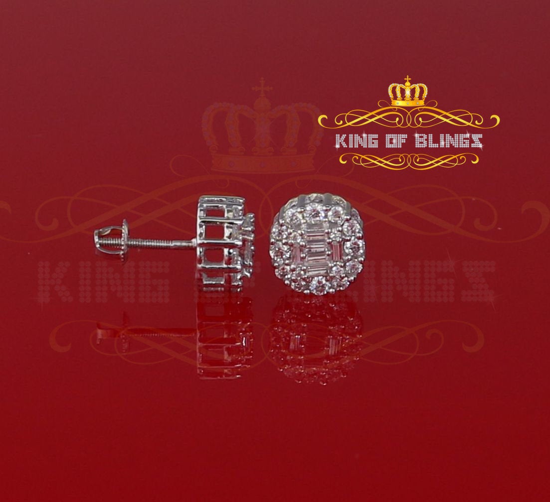 King of Blings- Aretes Para Hombre 925 White Silver 1.98ct Cubic Zirconia Round Women's Earrings KING OF BLINGS